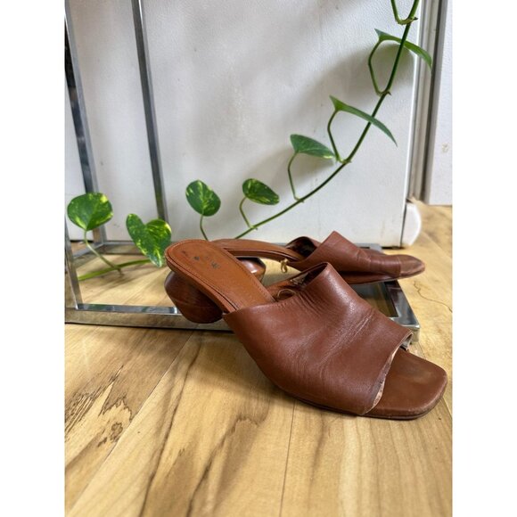 Zara Basic Collection Brown Leather Mules – Size 38 - Picture 1 of 12